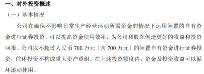 思為客利用閑置自有資金開展證券投資，額度不超700萬元